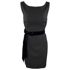 Vintage DOLCE & GABBANA Size 4 Black Virgin Wool Sleeveless Velvet Bow Shift Dress