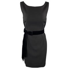 DOLCE & GABBANA Size 4 Black Virgin Wool Sleeveless Velvet Bow Shift Dress