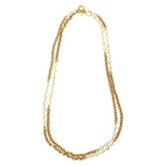Chanel Chain and Faux Pearl Long Double Strand Necklace