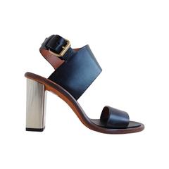 Celine Black Leather Sandals with Silver Heel