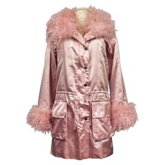 Retro A Carven French Couture Evening Coat in Silk Satin and Feathers Circa 2003 