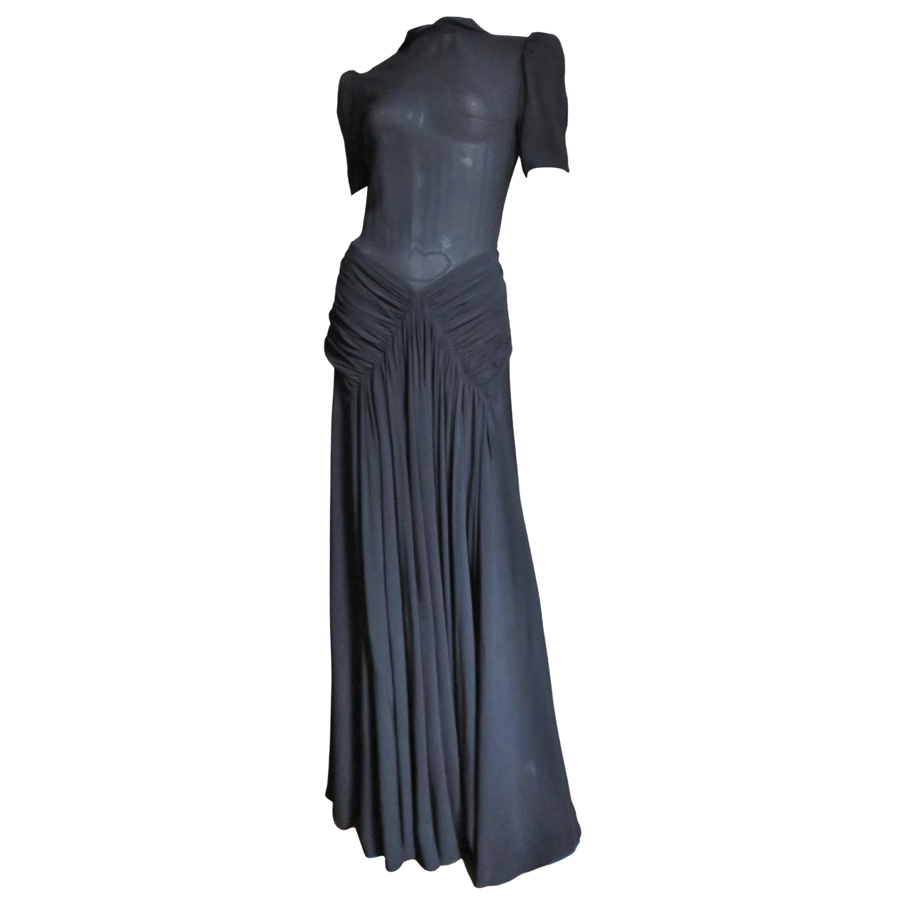 1940s Romantic Gothic Black Maxi Dress For Sale