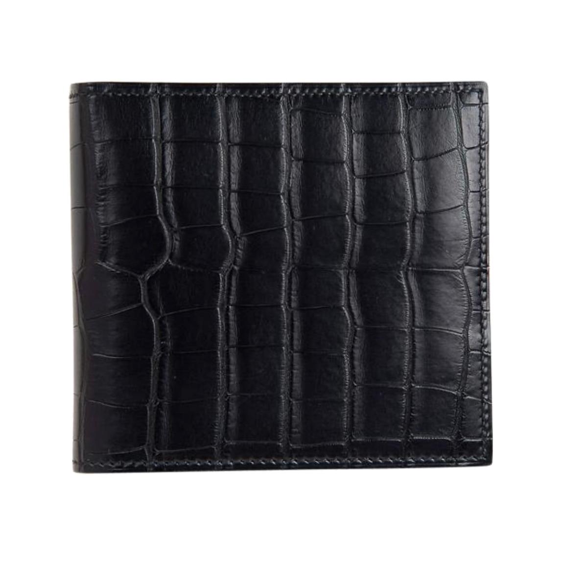 Hermes NEW Black Alligator Leather Men's Suit Bifold Bifold Pocket Wallet 