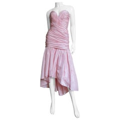 Vicky Tiel 1980s Silk Strapless High Low Bustier Dress