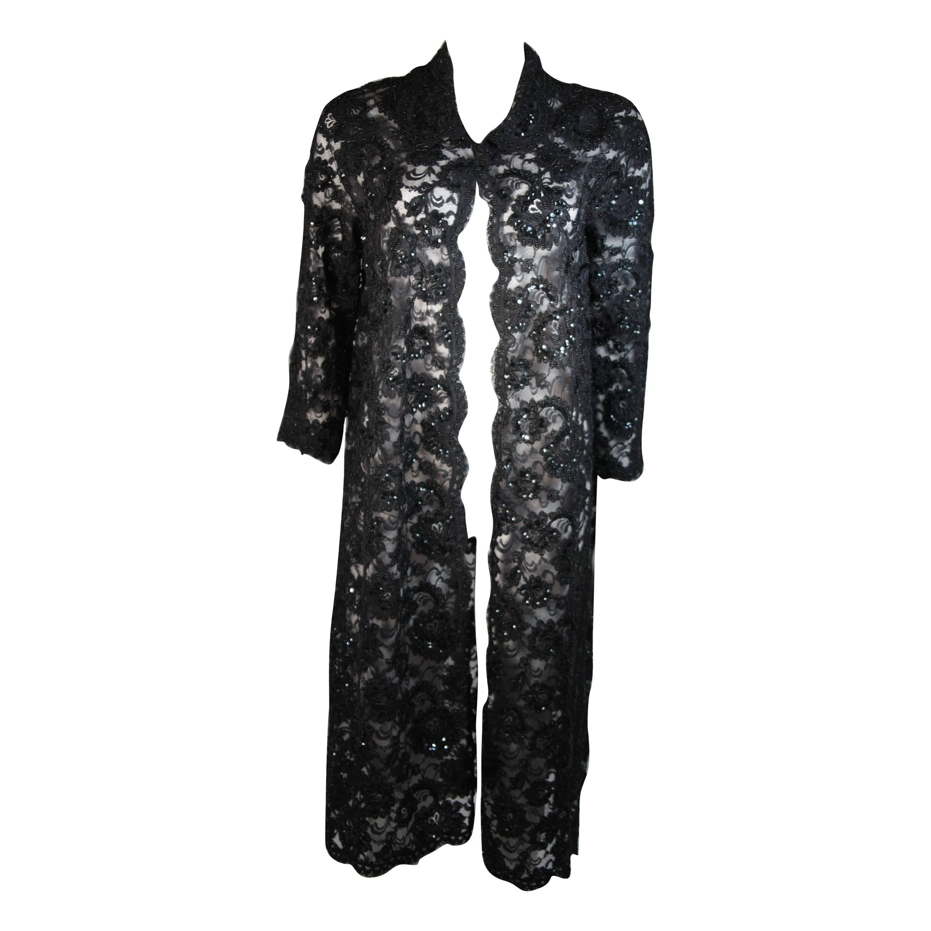 ELIZABETH MASON COUTURE Black Beaded Lace Evening Coat Made to Order For Sale