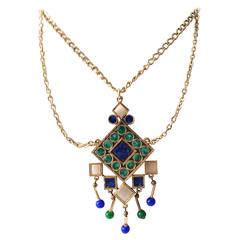 Vintage 1960
s "Art" Gold Tone Chain Necklace with Stones