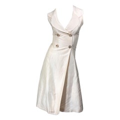 Used 1990s Orna Farho Ivory Open Back Silk Shantung Double Breasted Halter Dress