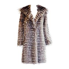 Carmen Marc Valvo Couture Feathered Silver fox  Hooded  Fur coat 