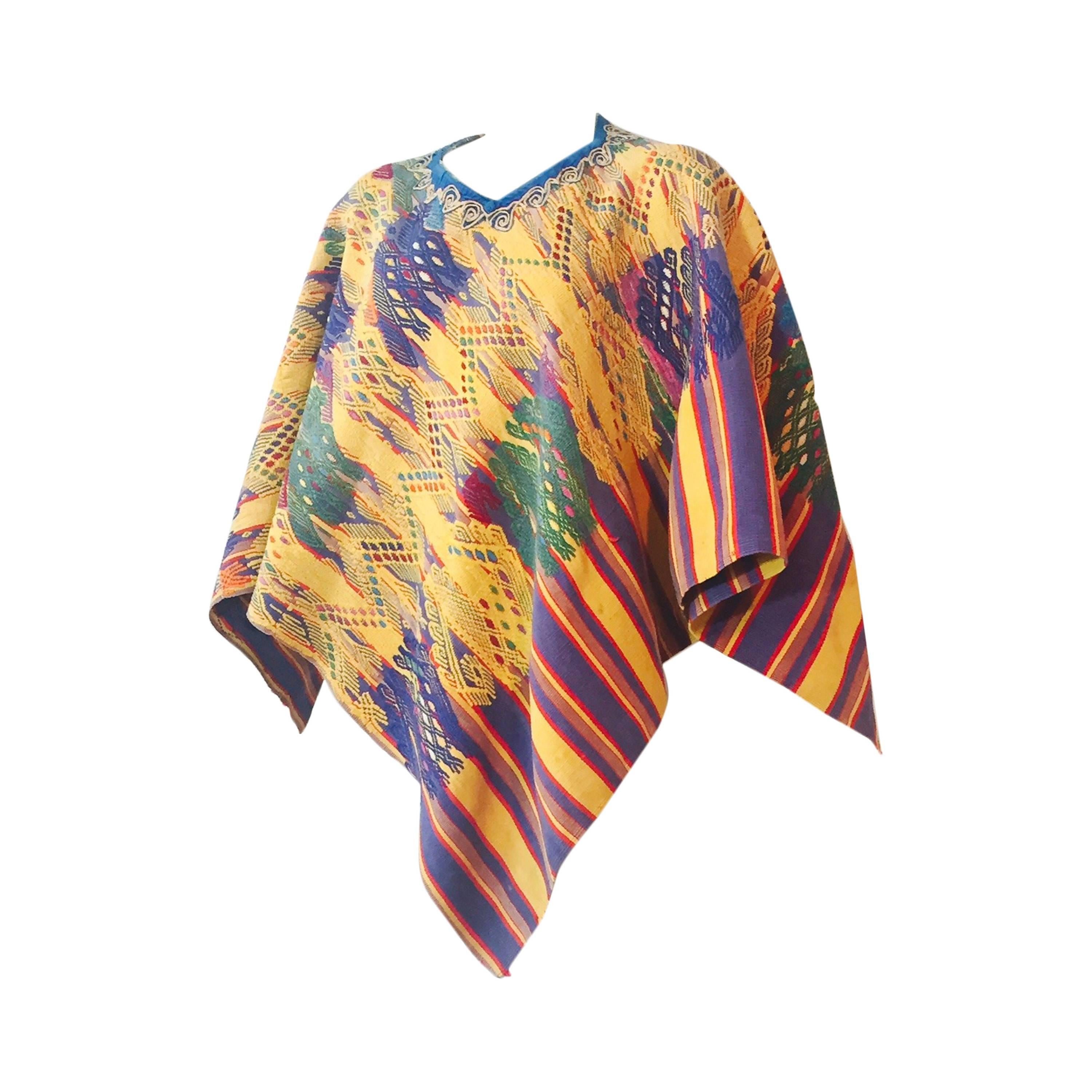 1960s Traditional Colorful Woven Cotton Poncho
