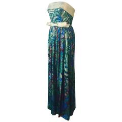 1990s Hall Ludlow Australian Haute Couture Silk Floral and Lame Gown