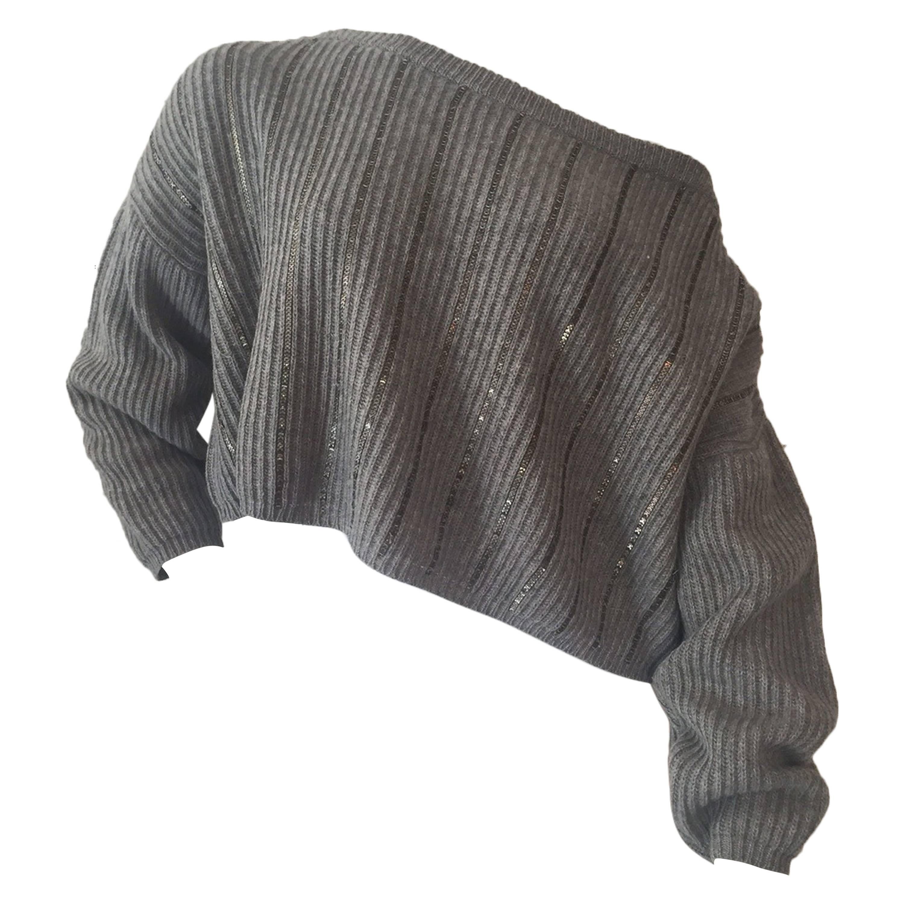1980s Claude Montana Over-Sized Gunmetal Sweater w/ Chainlink Stripes.