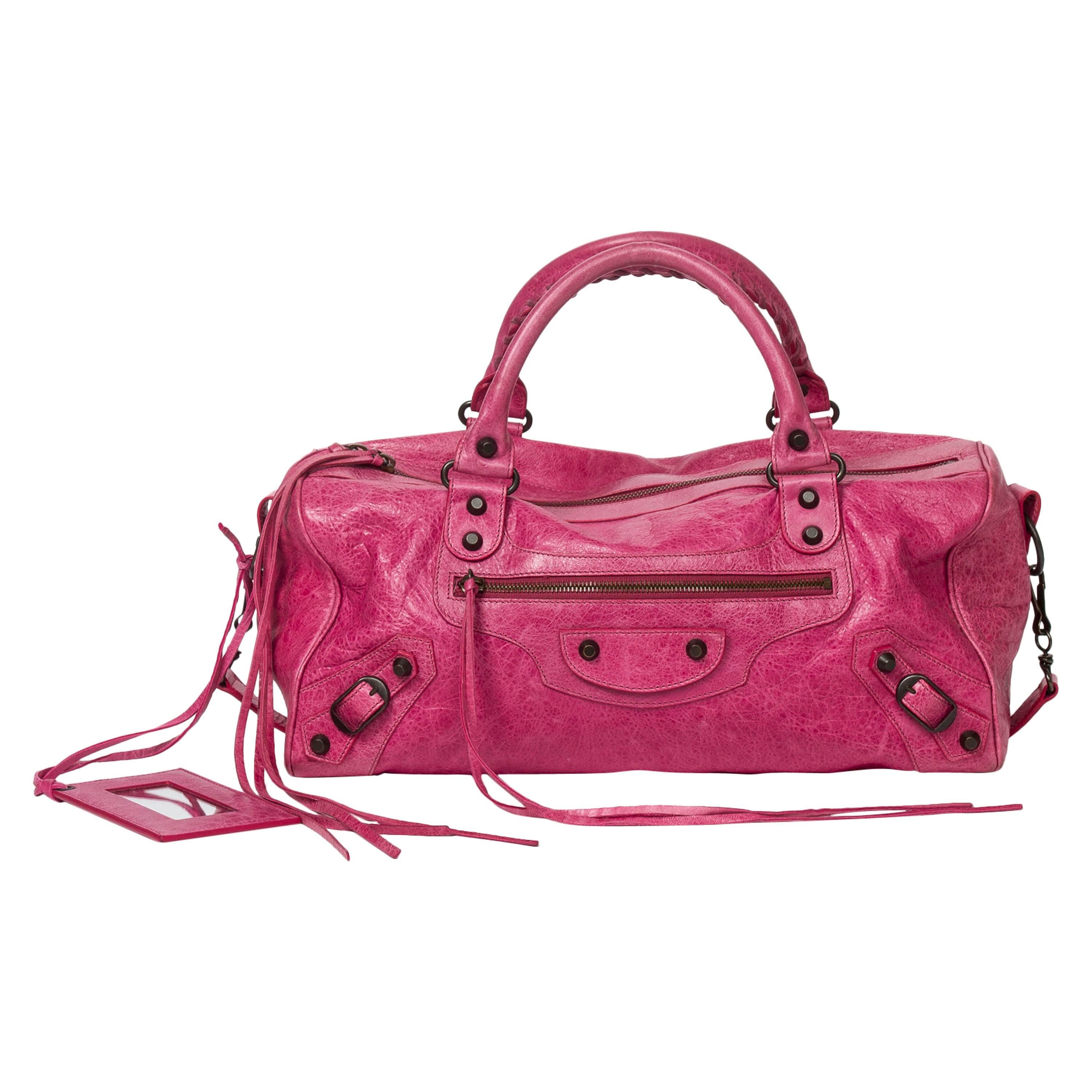 Balenciaga City Bag Pink Distressed Leather For Sale