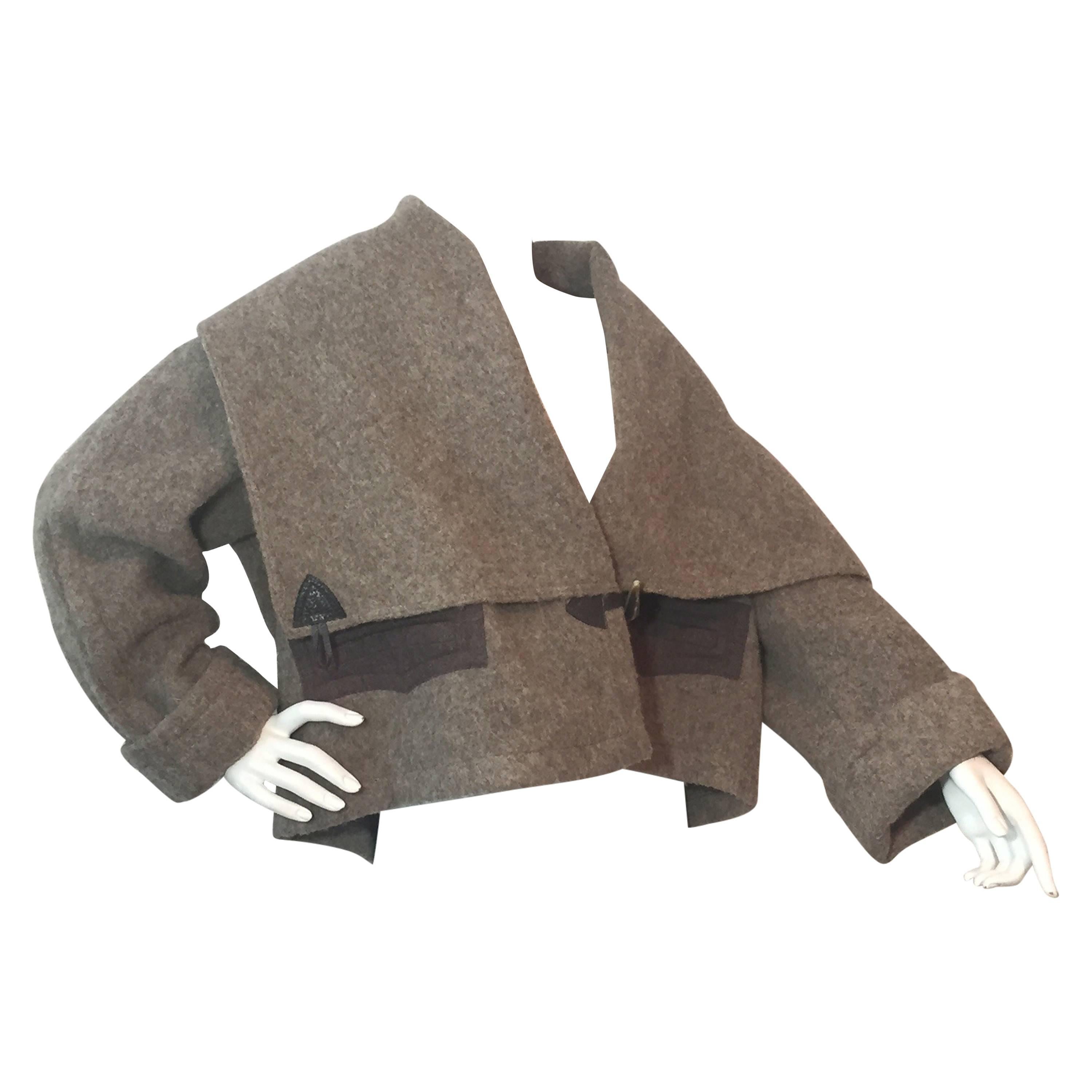 1980s Byblos Oatmeal Wool Flannel Jacket w/ Drape Collar