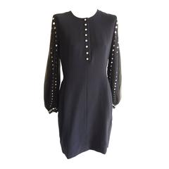 1980s Pauline Trigere Wool Dress with See Through Sleeves (12) 3