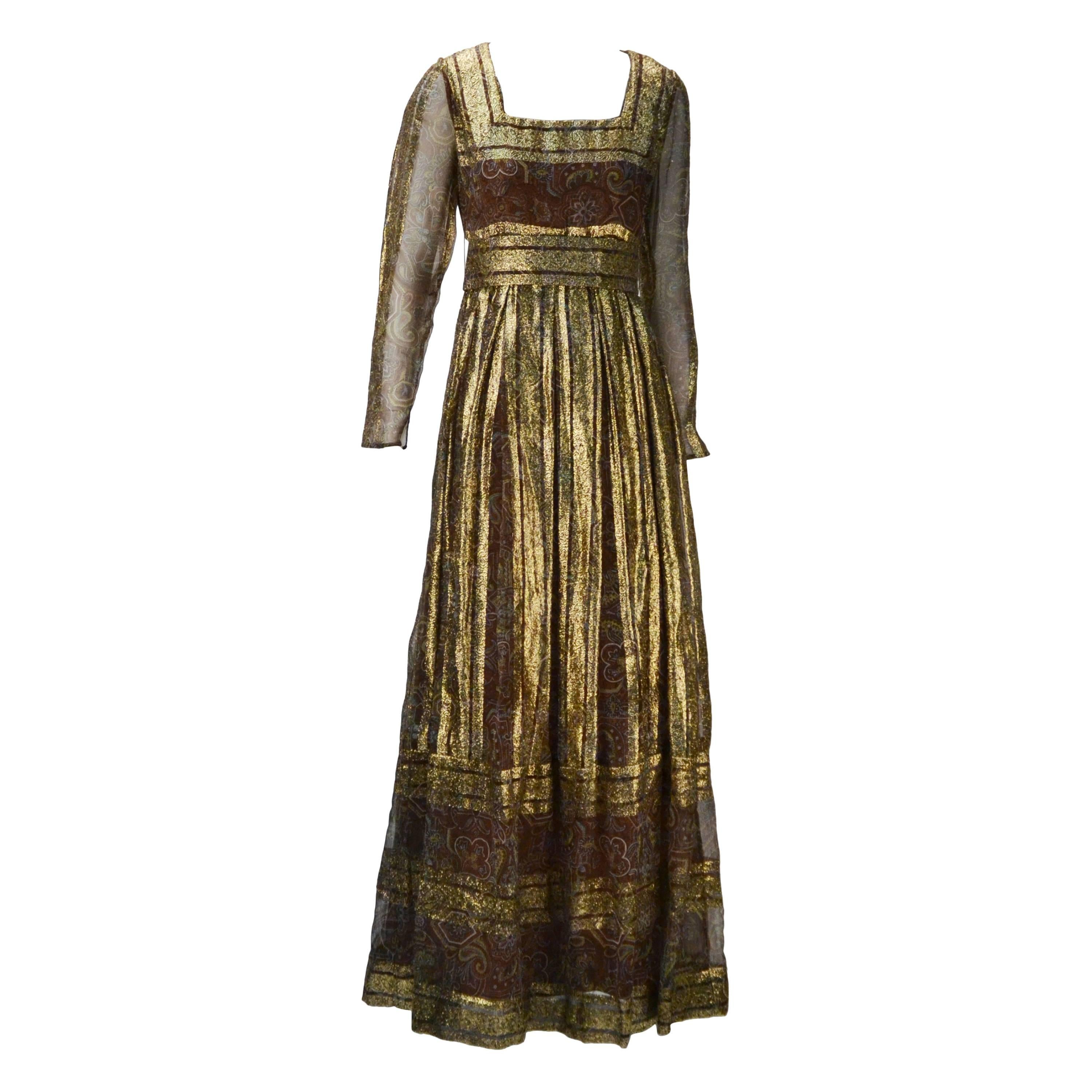 Late 60's Marc Bohan for Christian Dior Metallic Gold Evening Dress