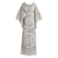 Vintage 1970s Crochet Lace Angel Sleeve Dress