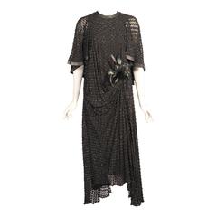 Jean Muir Leather & Feather Trimmed Dress