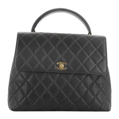 Chanel Vintage Classic Top Handle Flap Bag Quilted Caviar Jumbo