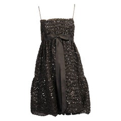 Bill Blass Beaded Black Lace Empire Waist Cocktail Dress