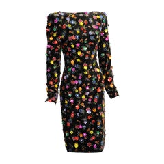 Givenchy Haute Couture Beaded & Printed Floral Velvet Dress, Low Back