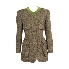 Hermes Velvet Trimmed Green Wool Tweed Jacket 6