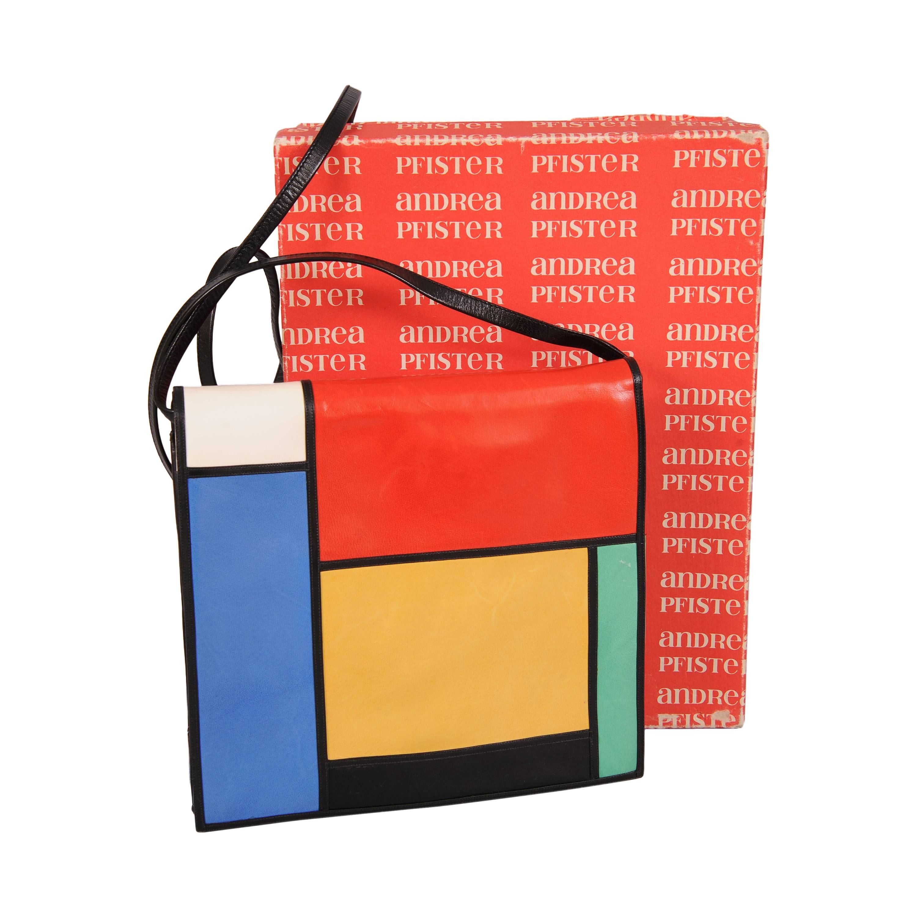 Mondrian Inspired Andrea Pfister Leather Clutch or Crossbody Bag