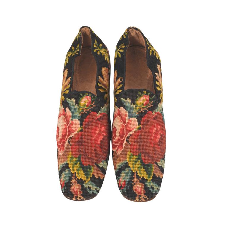 Hand Made Victorian Needlepoint Slippers, James West, Philadelphia at