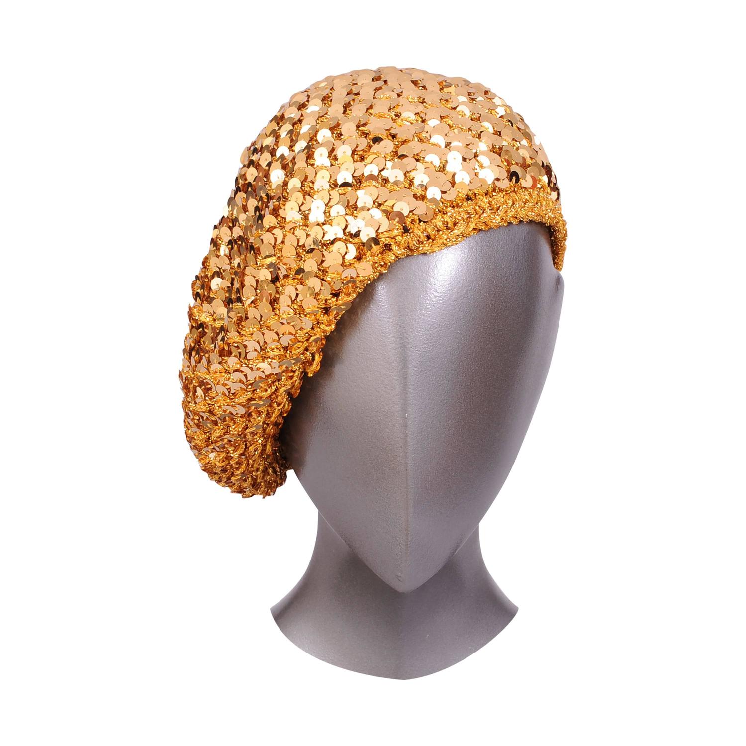1970's Vintage Gold Sequin Beret For Sale at 1stdibs