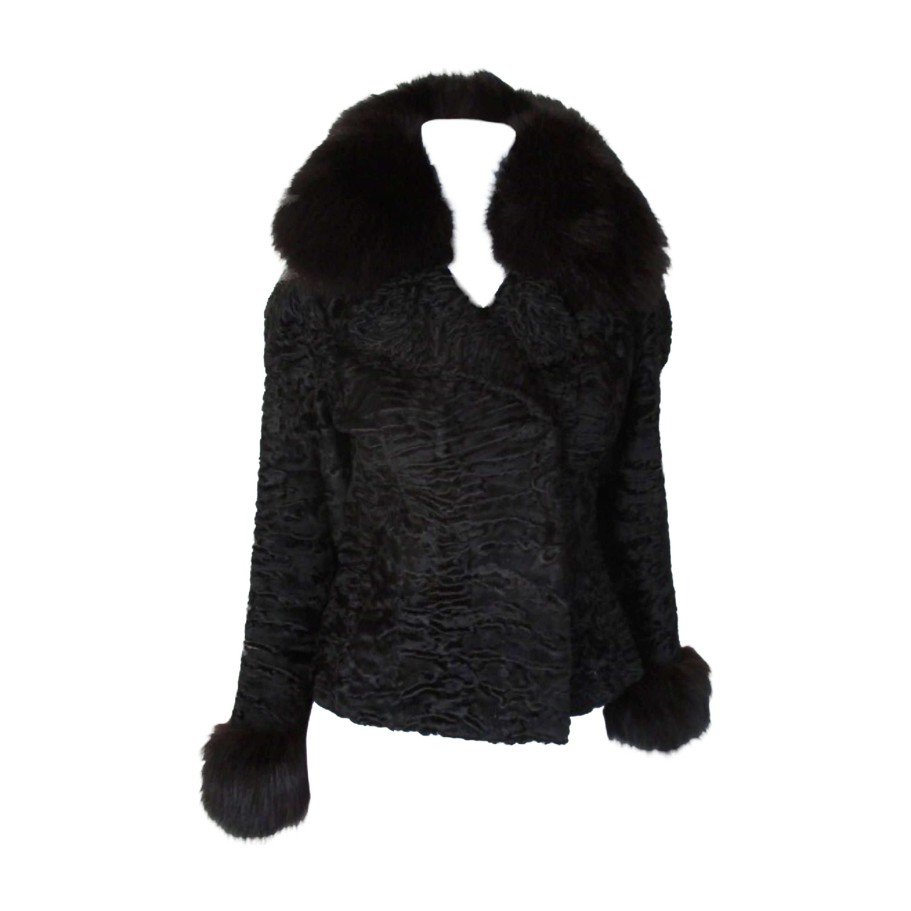 Black persian Lamb/Astrakhan fur jacket with fox details