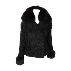 Vintage Black persian Lamb/Astrakhan fur jacket with fox details