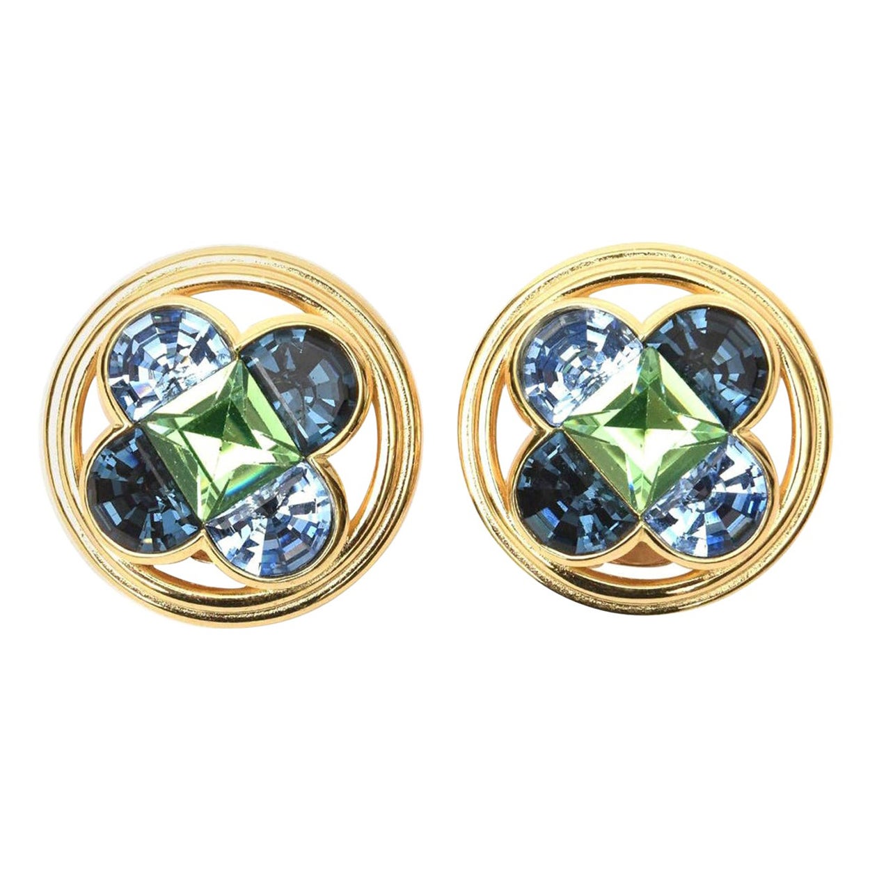 Christian Dior Vintage Blue and Green Clip On Earrings 