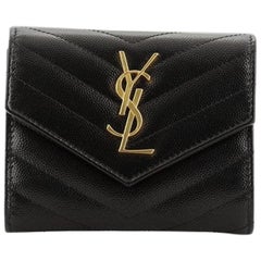 Saint Laurent Classic Monogram Trifold Wallet Matelasse Chevron Leather