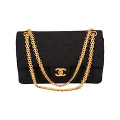 Vintage Chanel Black Jersey Double Flap Bag with Box