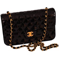 Chanel Sparkling Black Sequin Quilted Bag with Chain Strap, Never Vintage