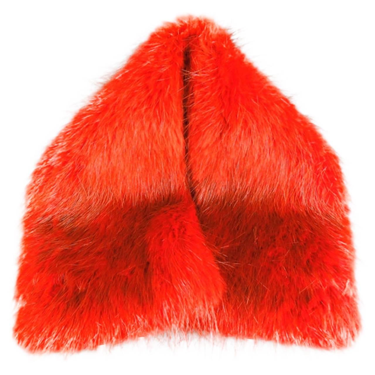 SPORTMAX Orange Beaver Fur Snap Collar