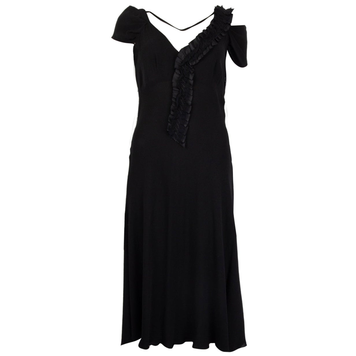Prada 25 Deep V Diamond Flower Suspender Dress Black Acetate Viscose 214029