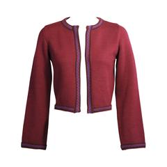 1970's Yves Saint Laurent Burgundy Sweater, Black & Blue Trim 7