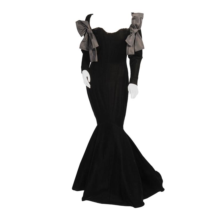 Yves Saint Laurent Haute Couture Black Silk Velvet Mermaid Gown For ...