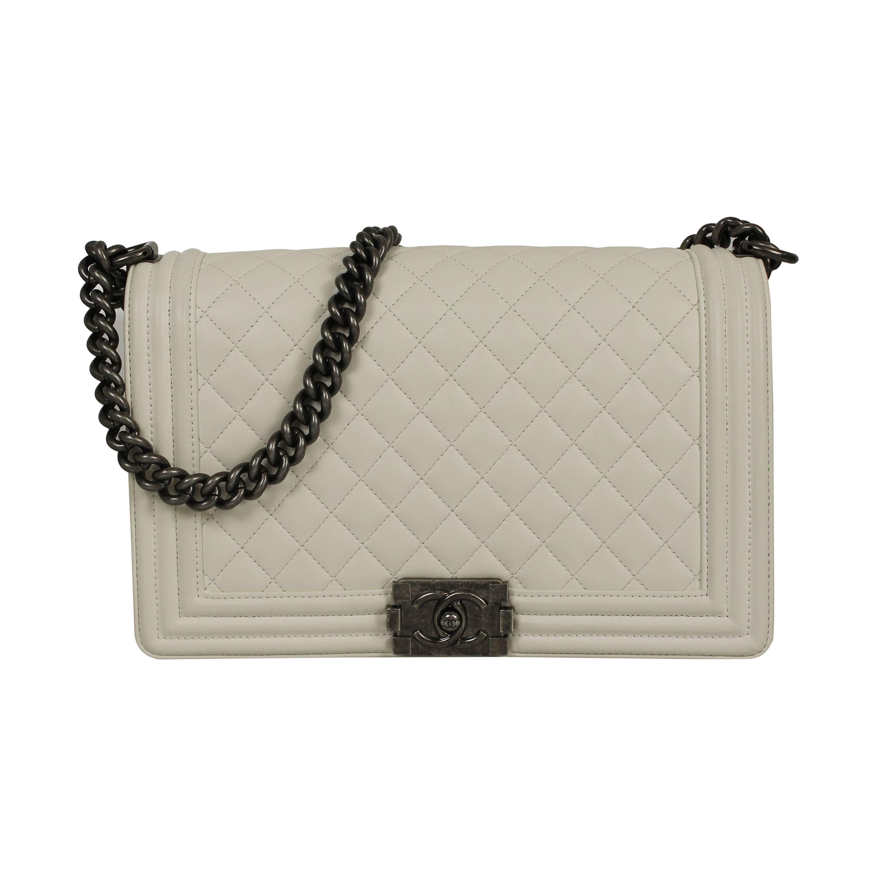 Chanel Quilted Leather Aged Silver Hdw Boy Shoulder Bag For Sale