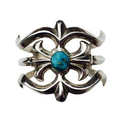 Navajo Sand Cast Turquoise Silver Cuff Bracelet