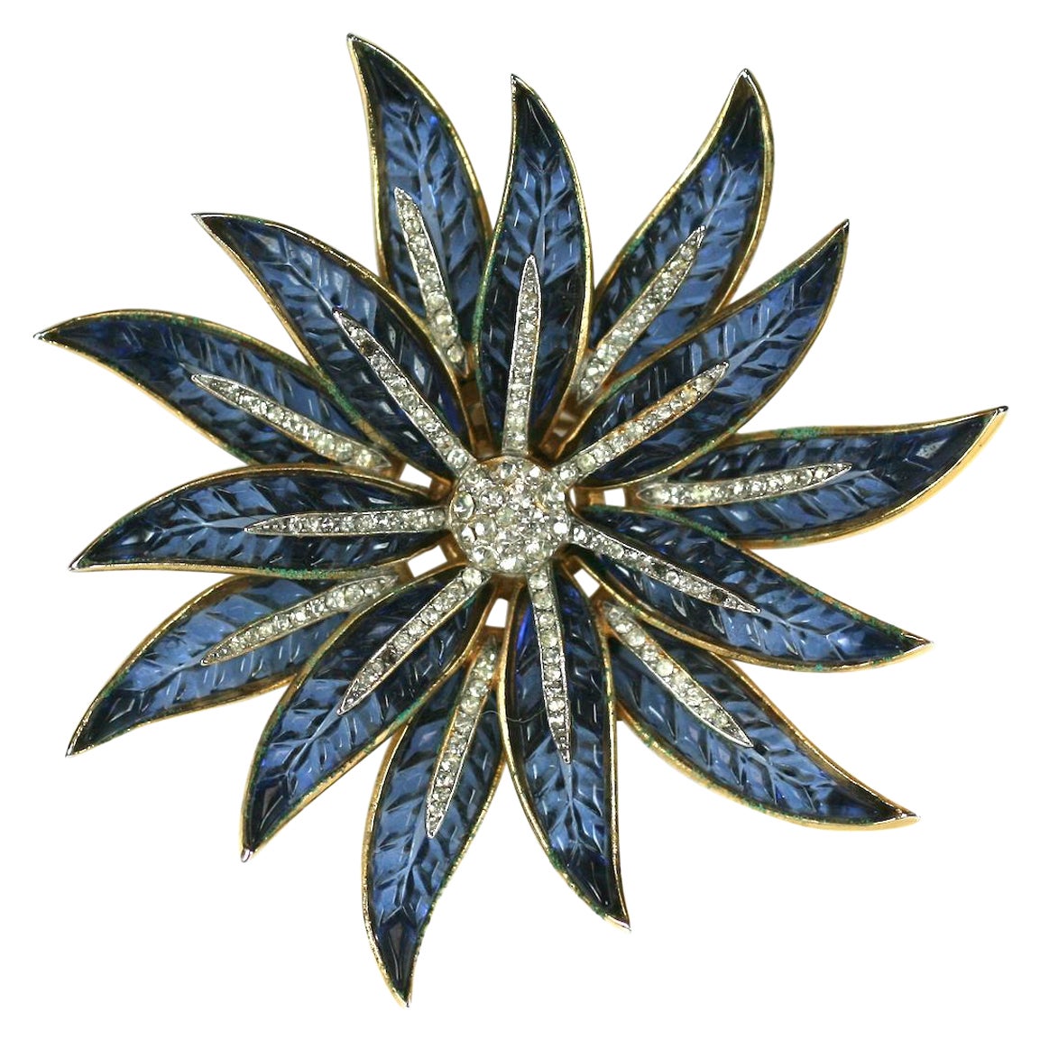 Trifari Alfred Philippe Invisibly Set Sapphire Flower Brooch For Sale