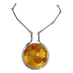 Massive Amber Sterling Silver Necklace Pendant 11