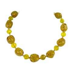 VINTAGE Venetian Art Gold Foil Glass Bead Necklace 9