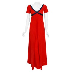 Vintage 1969 Rudi Gernreich Cross Your Heart Empire Red Navy Knit Mod Maxi Dress