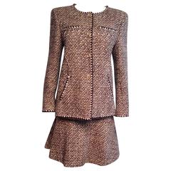 Chanel Vintage Brown Tweed Skirt Suit Size 42