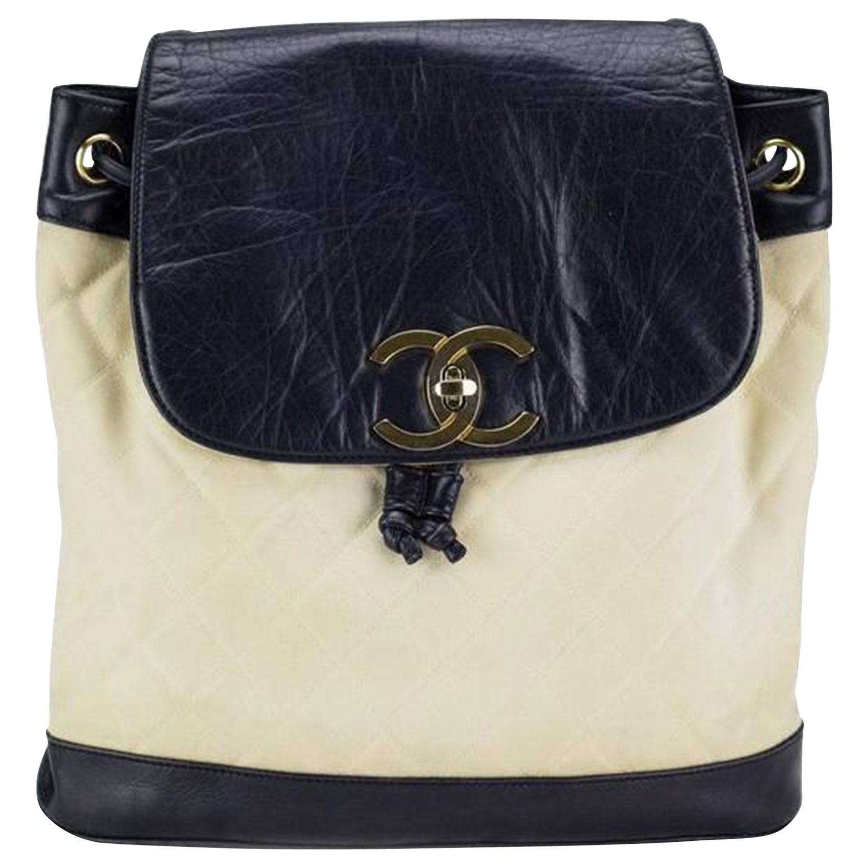 Chanel Drawstring Vintage 1990s Cc Rucksack Black Caviar Leather