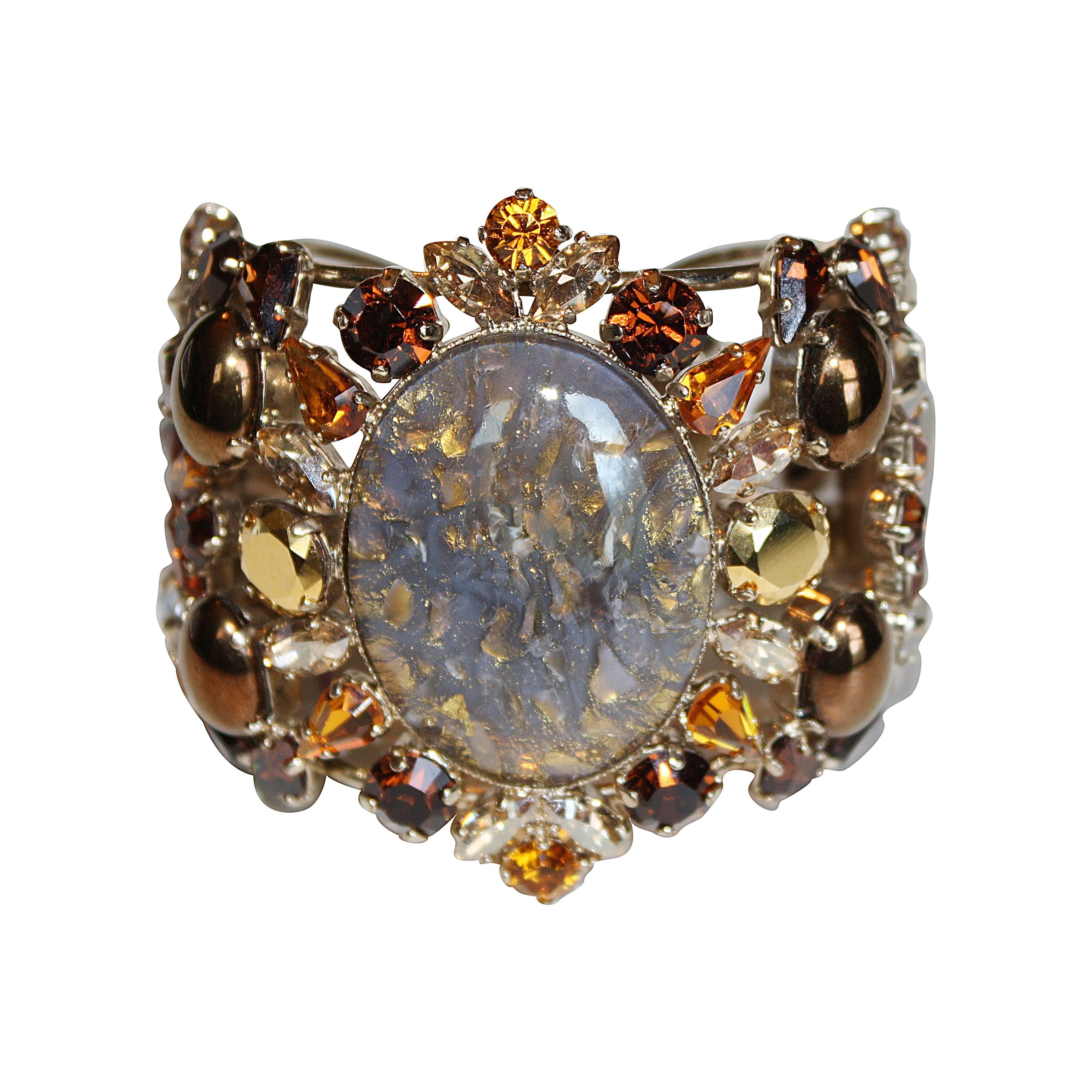 Philippe Ferrandis Amber Glass and Crystal Cuff Bracelet