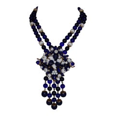 Francoise Montague Pate de Verre Navy and White Benny Necklace