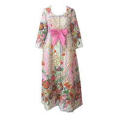 1960s Joseph Magnin Baby Doll Quilted Floral Print Robe 11