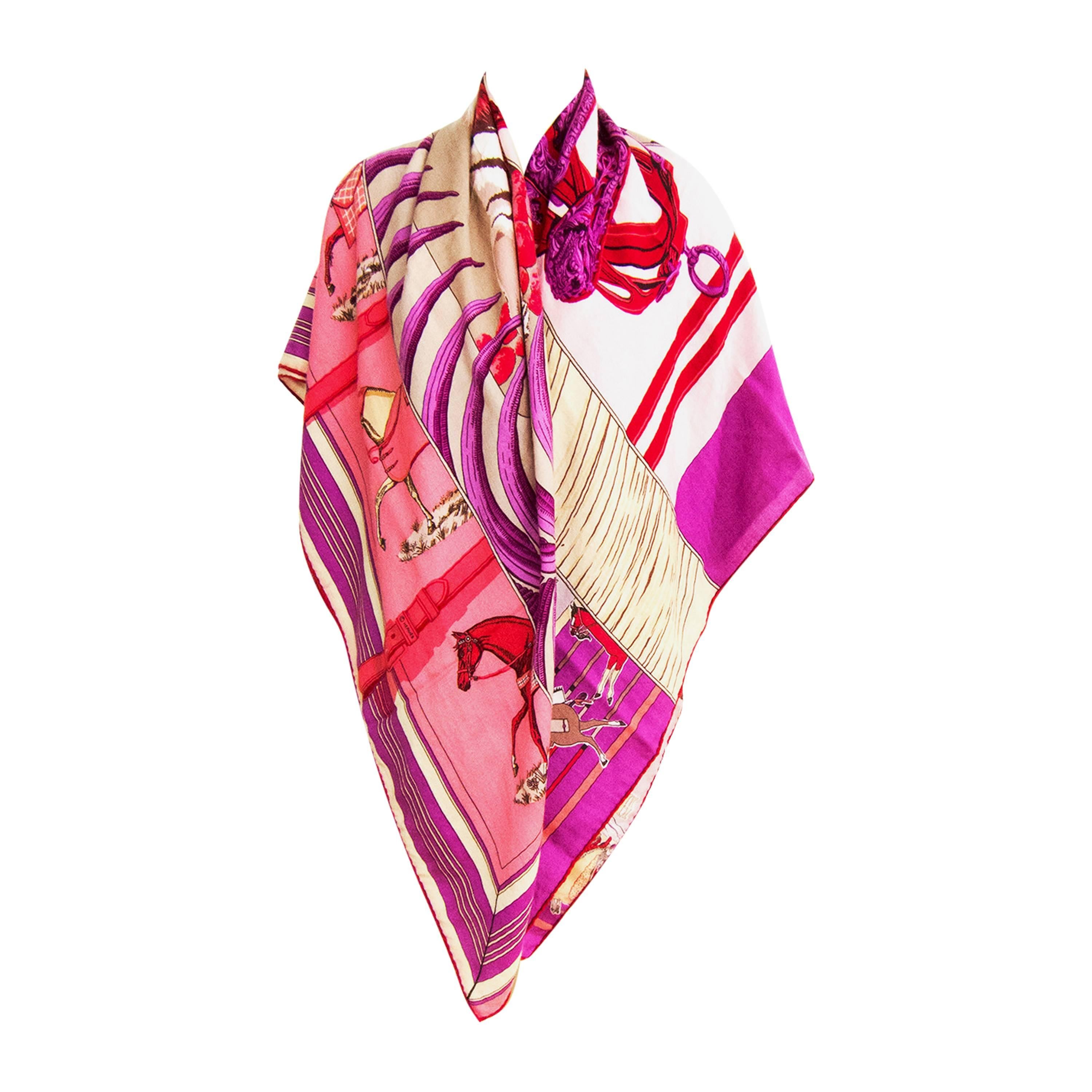 Hermes Carre en Carres Cashmere Silk Shawl Scarf Pink Purple GM Gorgeous